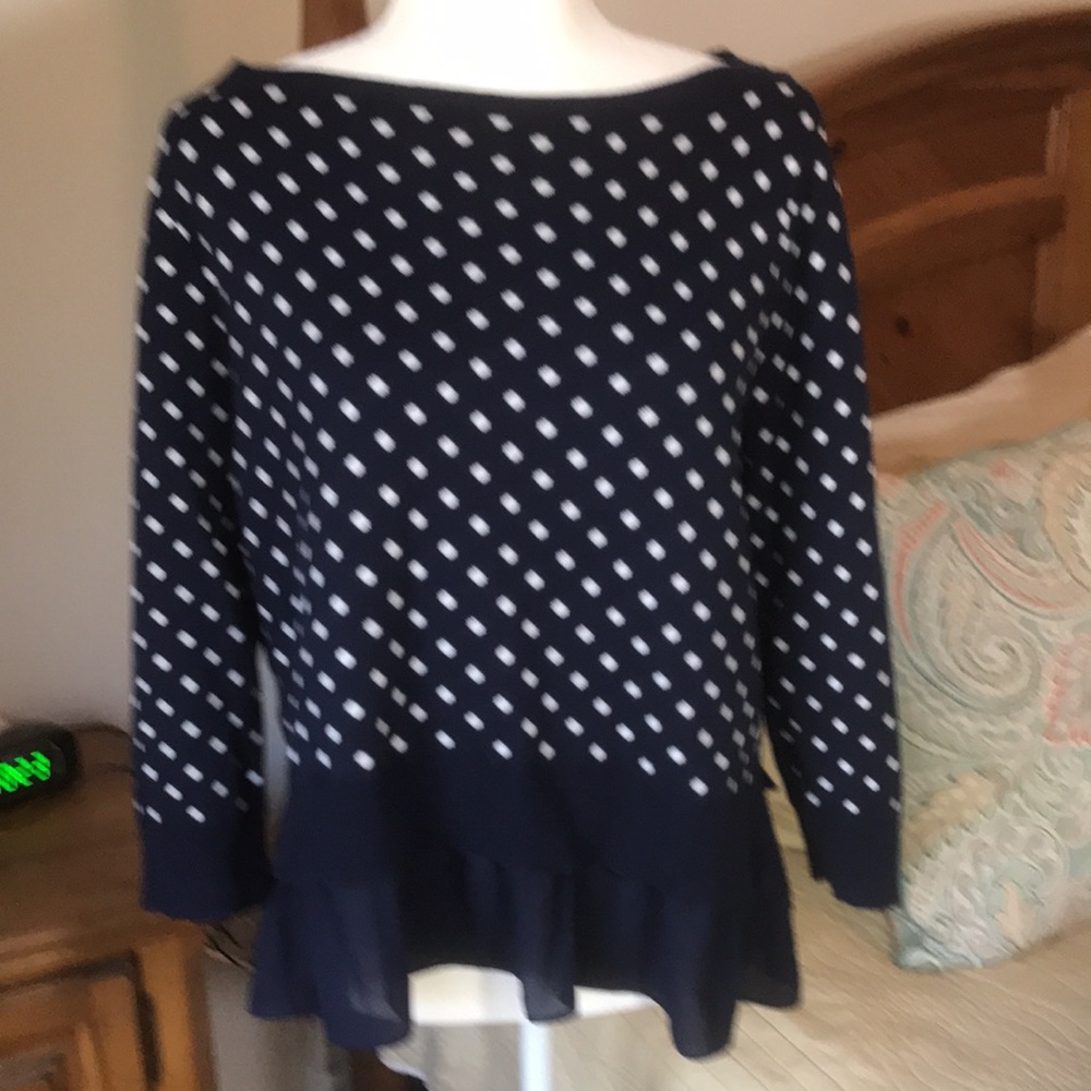 Chaps Polka Dot Blue Cotton Sweater Size Large